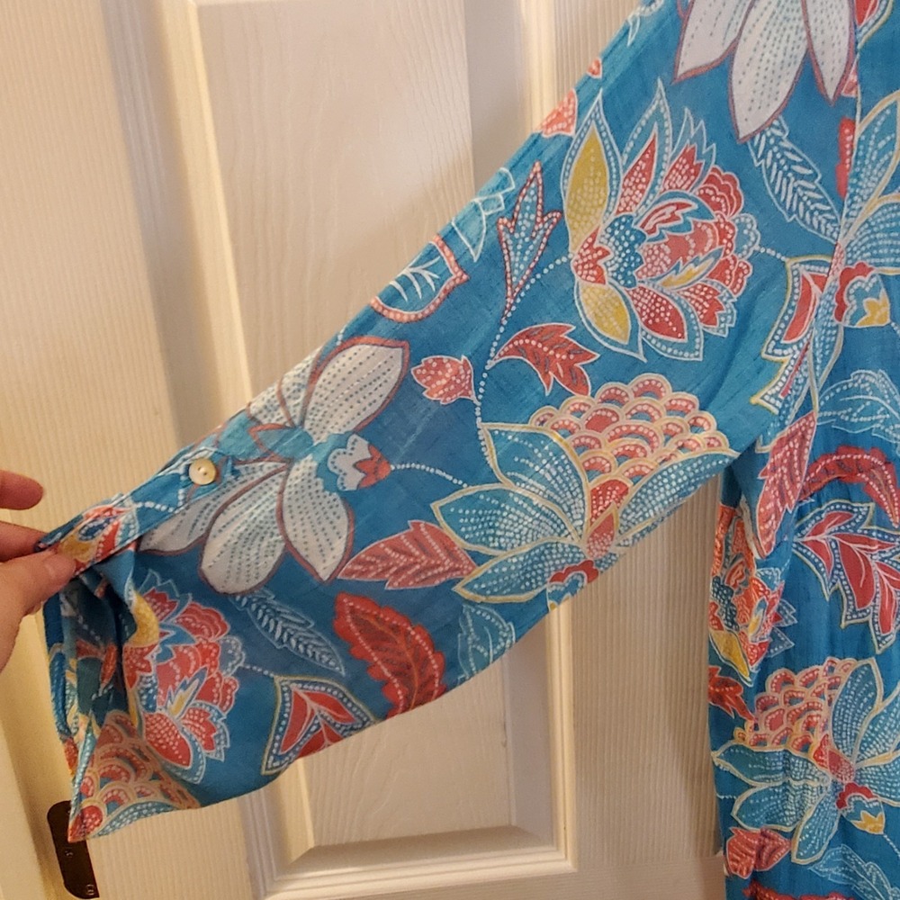 Ruby Rd. Woman Top 1X Blu Floral Rayon blend ButtonUp Blouse Resort Beach Casual - Picture 4 of 13